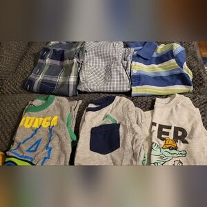 6 Shirts Blue and Green Striped Kids Polo Shirt And Tshirts